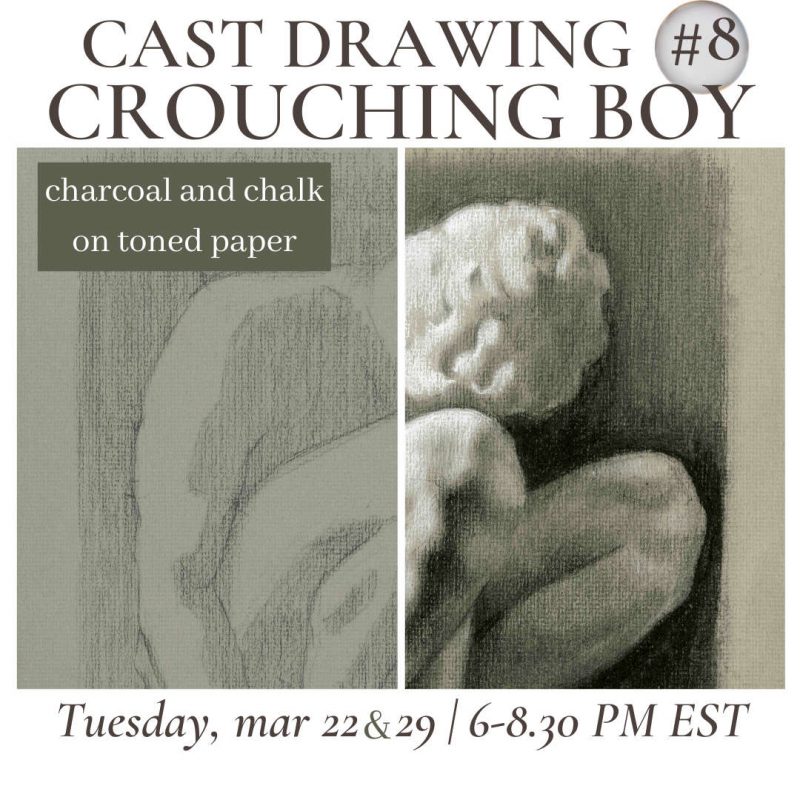 cast drawing 8 michelangelo crouching boy charcoal and toned paper